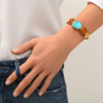 Bracelet réglable Noto en métal doré et cabochons colorés - bleu Turquoise