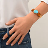Bracelet réglable Noto en métal doré et cabochons colorés - bleu Turquoise