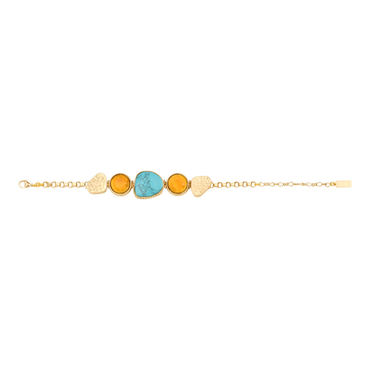 Bracelet réglable Noto en métal doré et cabochons colorés - bleu Turquoise