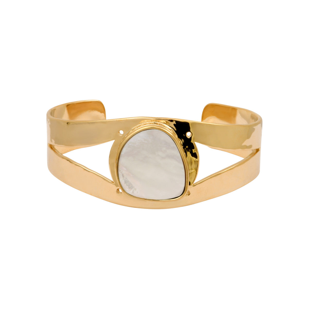 Bracelet manchette Noto en métal doré et cabochon nacre - blanc Nacre