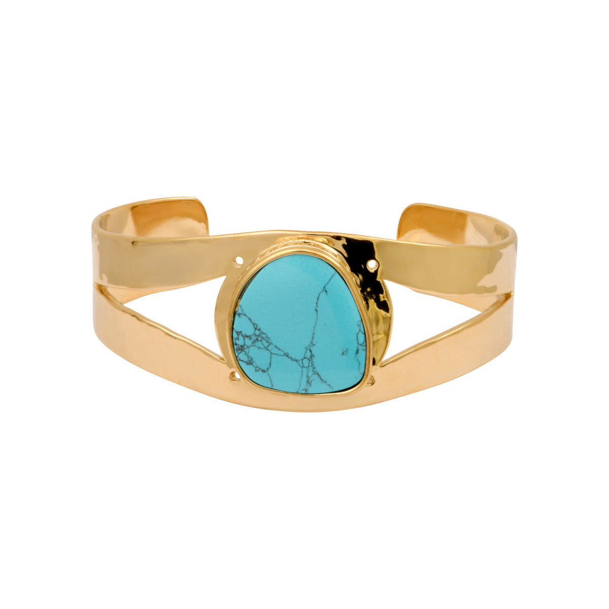 Bracelet manchette Noto en métal doré et cabochon turquoise composite - bleu Turquoise