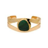 Bracelet manchette Noto en métal doré et cabochon malachite composite - vert Vert