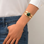 Bracelet manchette Noto en métal doré et cabochon malachite composite - vert Vert