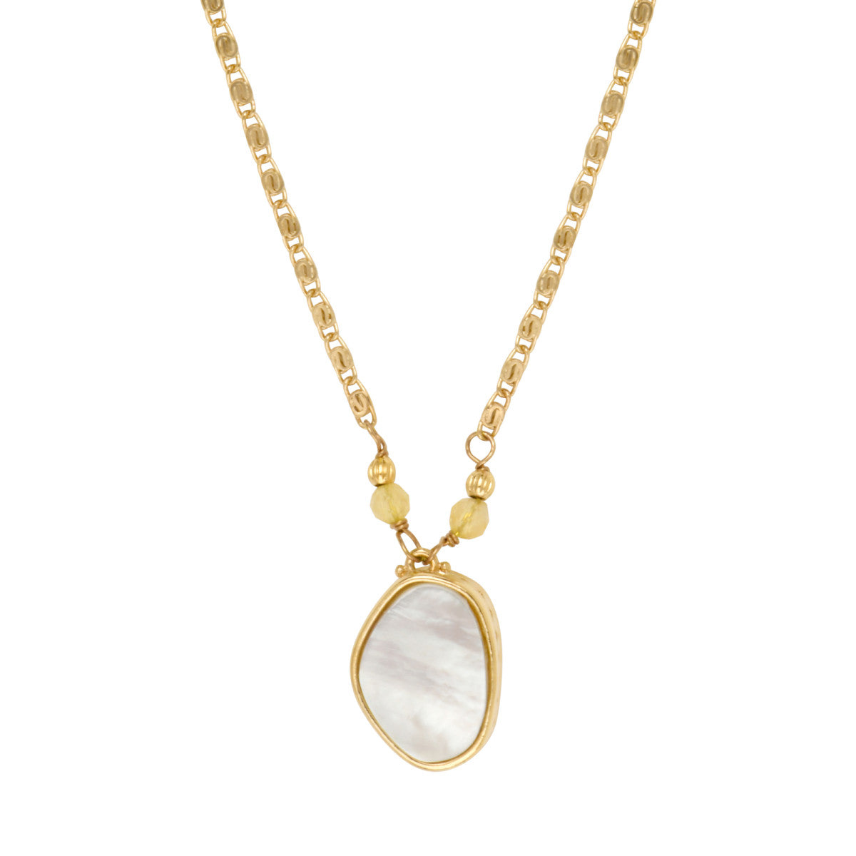 Collier pendentif Noto en métal doré nacre et citrine - blanc Nacre