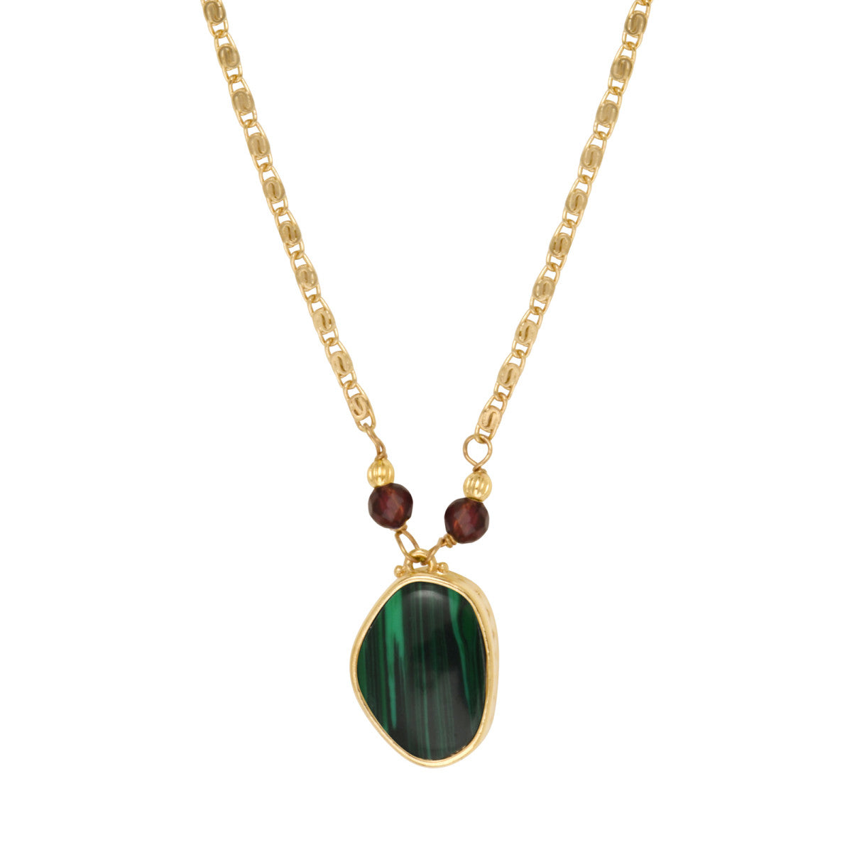 Collier pendentif Noto en métal doré malachite composite  et grenat - vert Vert