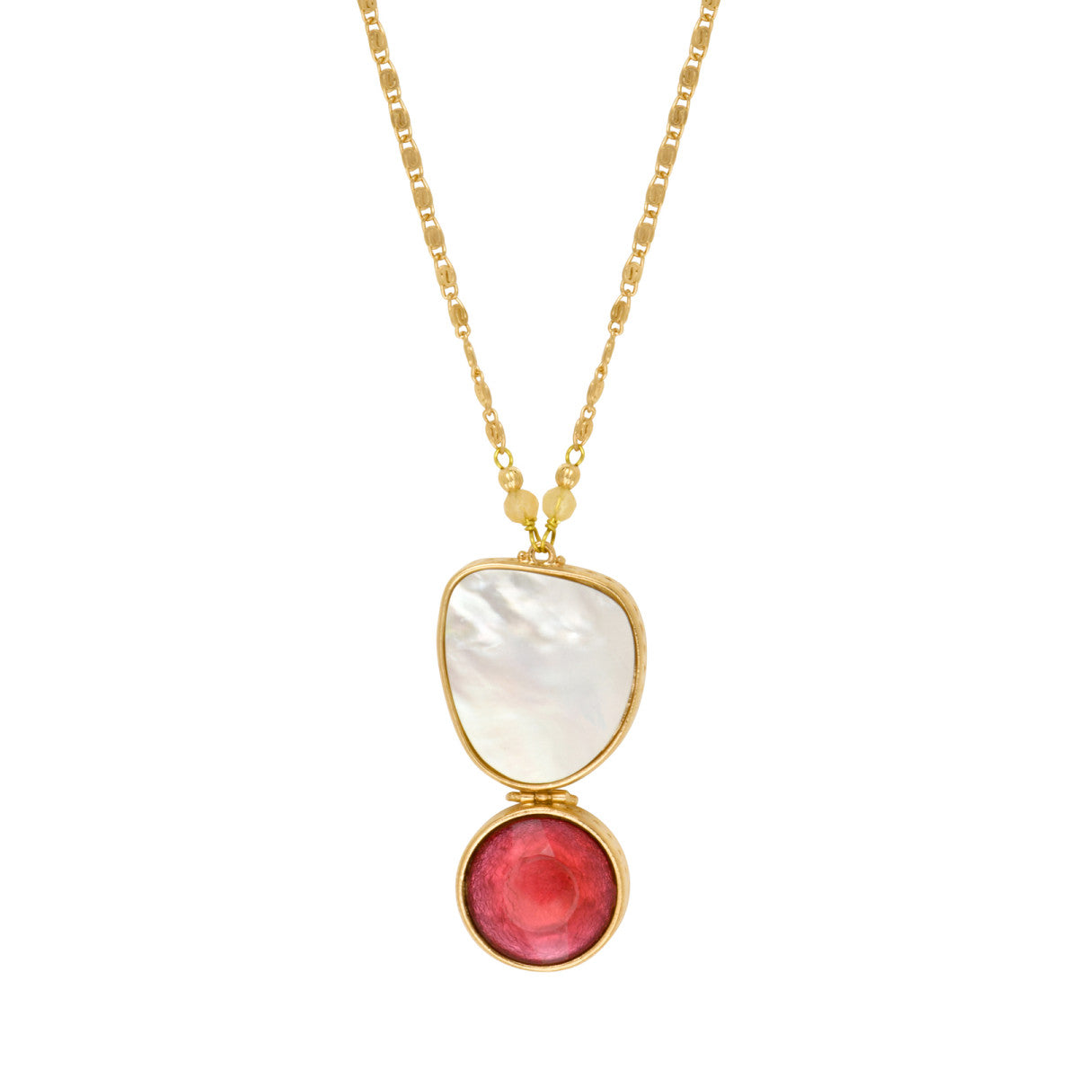 Collier pendentif Noto en métal doré cabochons nacre et pâte de verre - blanc Nacre