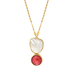 Collier pendentif Noto en métal doré cabochons nacre et pâte de verre - blanc Nacre