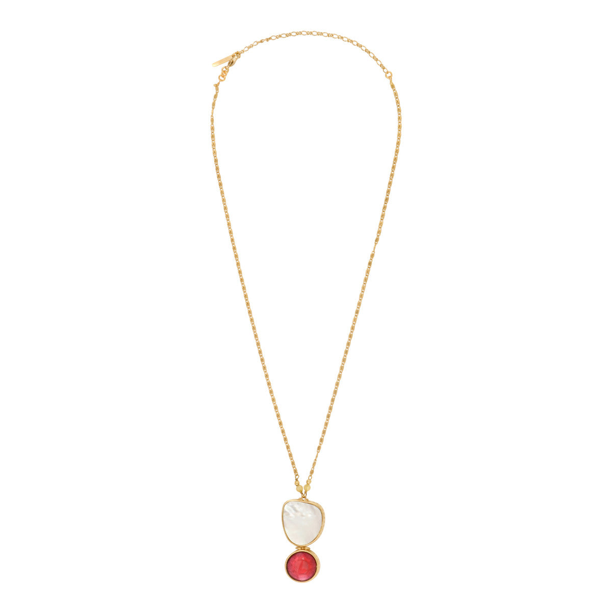 Collier pendentif Noto en métal doré cabochons nacre et pâte de verre - blanc Nacre