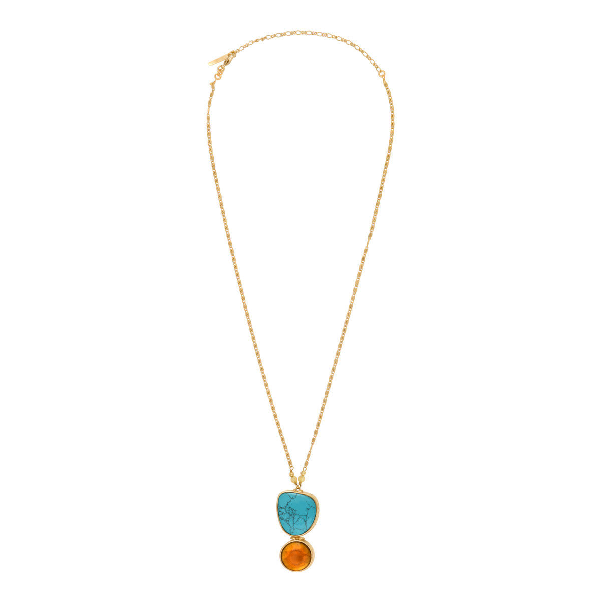 Collier pendentif Noto en métal doré cabochons turquoise et pâte de verre - bleu Turquoise