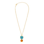 Collier pendentif Noto en métal doré cabochons turquoise et pâte de verre - bleu Turquoise