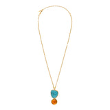 Collier pendentif Noto en métal doré cabochons turquoise et pâte de verre - bleu Turquoise
