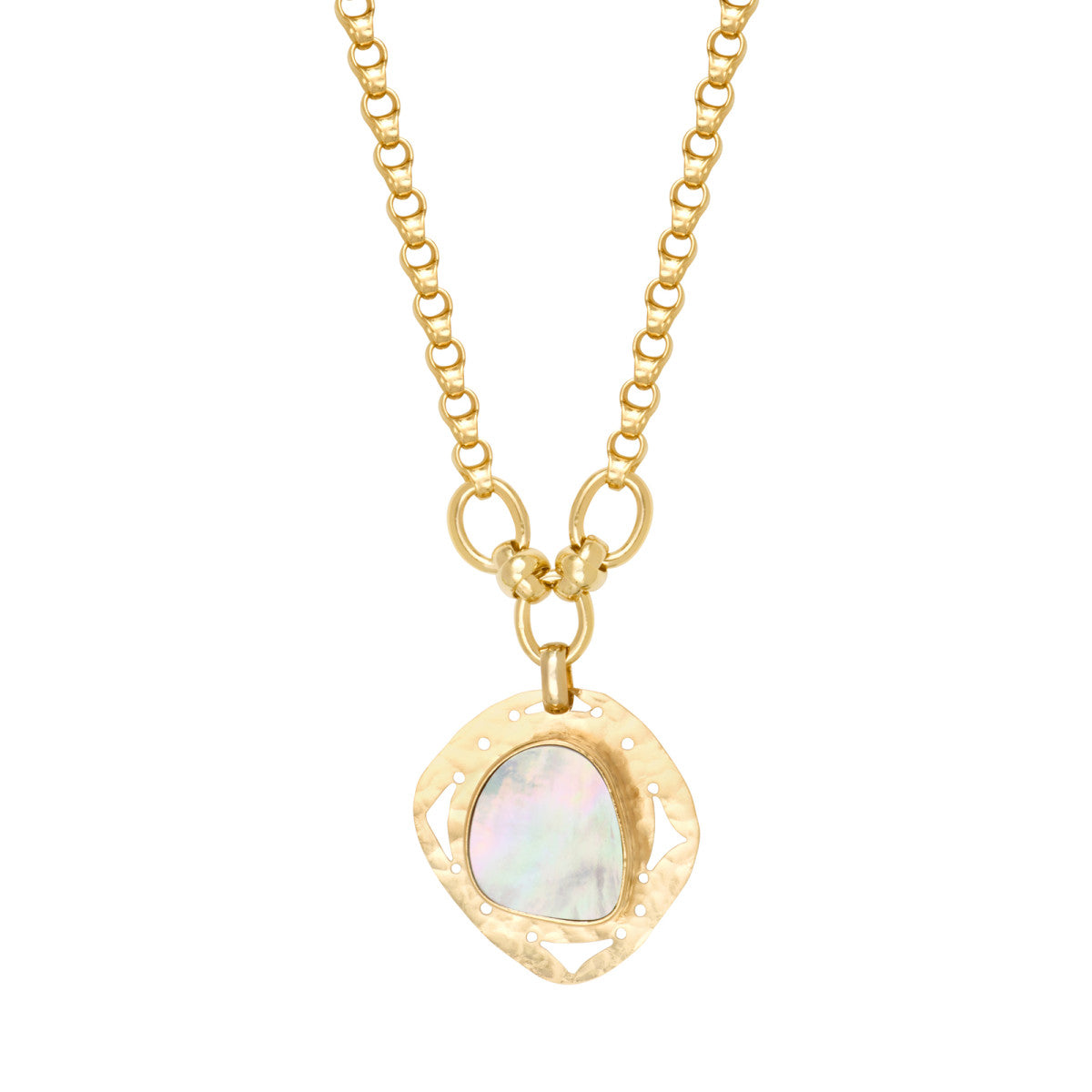 Collier réglable Noto en métal doré martelé et cabochon de nacre - blanc Nacre