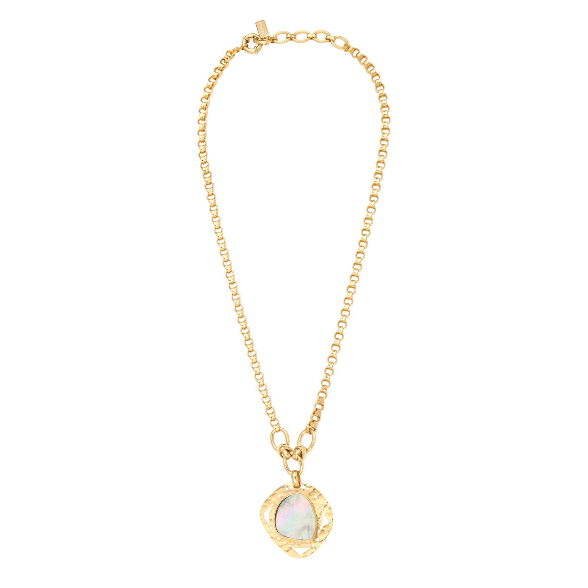 Collier réglable Noto en métal doré martelé et cabochon de nacre - blanc Nacre