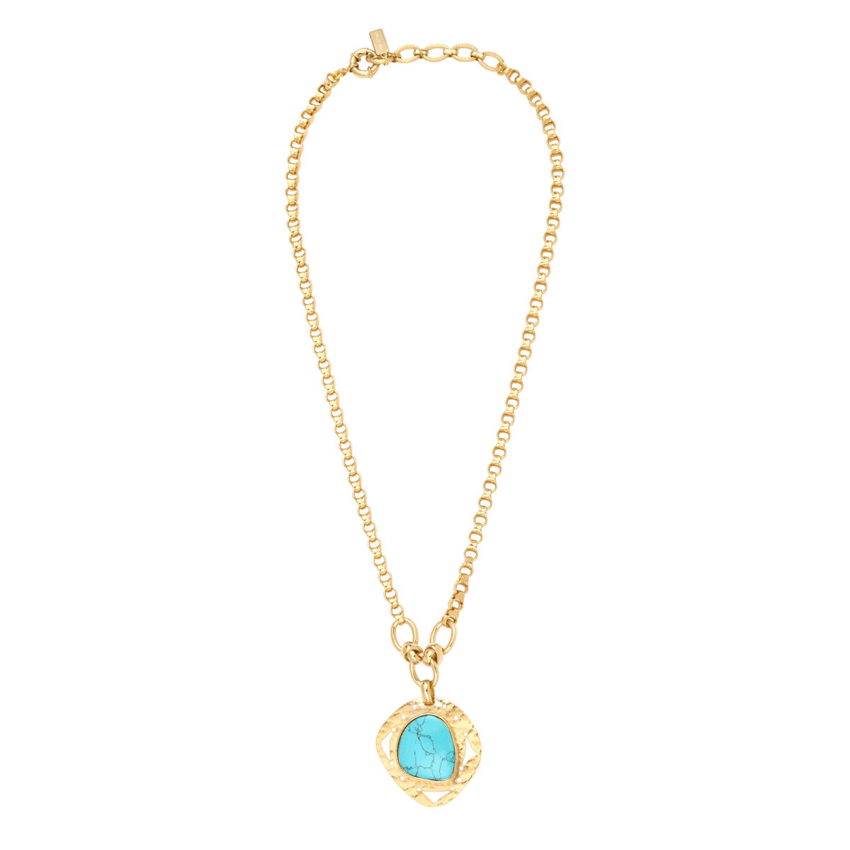 Collier réglable Noto en métal doré martelé et cabochon turquoise - bleu Turquoise