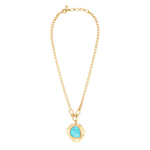 Collier réglable Noto en métal doré martelé et cabochon turquoise - bleu Turquoise