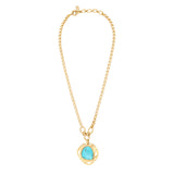 Collier réglable Noto en métal doré martelé et cabochon turquoise - bleu Turquoise