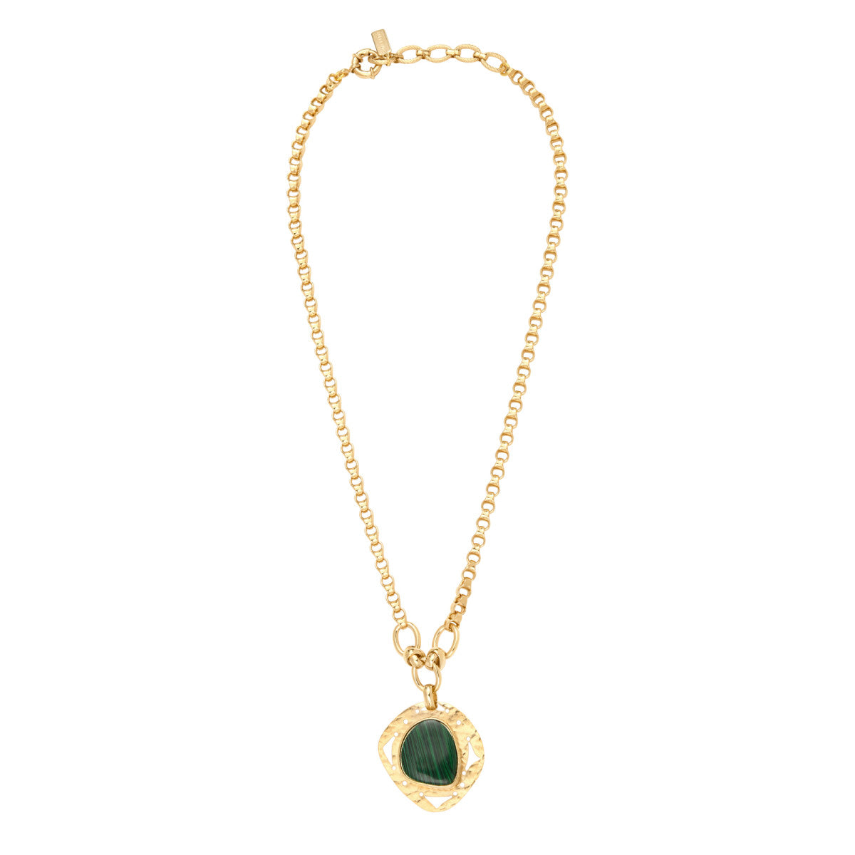 Collier réglable Noto en métal doré martelé et cabochon malachite - vert Vert