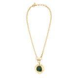 Collier réglable Noto en métal doré martelé et cabochon malachite - vert Vert