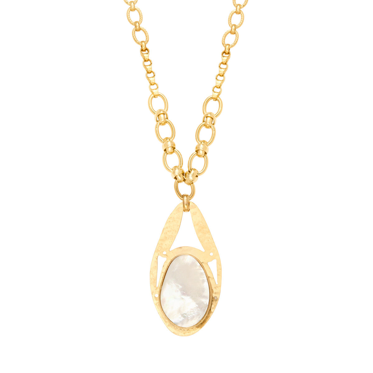 Collier réglable Noto en métal doré ciselé et cabochon de nacre - blanc Nacre