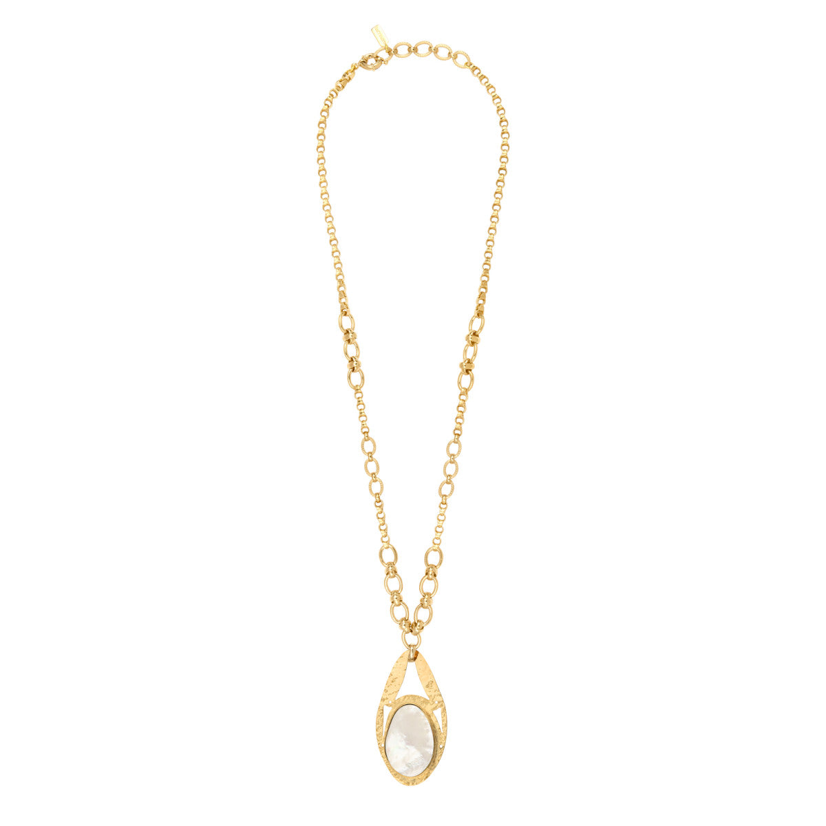 Collier réglable Noto en métal doré ciselé et cabochon de nacre - blanc Nacre