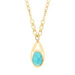 Collier réglable Noto en métal doré ciselé et cabochon turquoise - bleu Turquoise