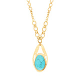 Collier réglable Noto en métal doré ciselé et cabochon turquoise - bleu Turquoise