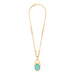 Collier réglable Noto en métal doré ciselé et cabochon turquoise - bleu Turquoise
