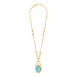 Collier réglable Noto en métal doré ciselé et cabochon turquoise - bleu Turquoise