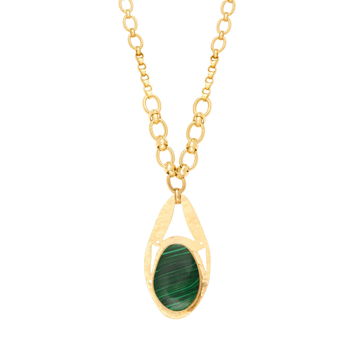 Collier réglable Noto en métal doré ciselé et cabochon malachite - vert Vert