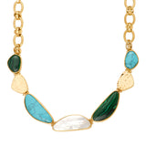Collier plastron réglable Noto métal doré et cabochons de pierres dures - vert Vert