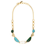 Collier plastron réglable Noto métal doré et cabochons de pierres dures - vert Vert
