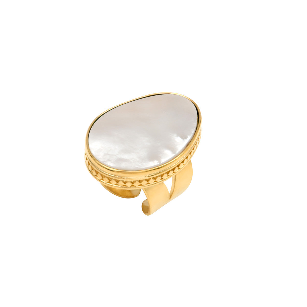 Bague large Noto taille M en métal doré et cabochon de nacre - blanc Nacre