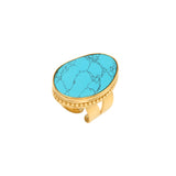 Bague large Noto taille M en métal doré et cabochon turquoise - bleu Turquoise