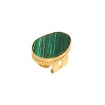 Bague large Noto taille M en métal doré et cabochon malachite - vert Vert