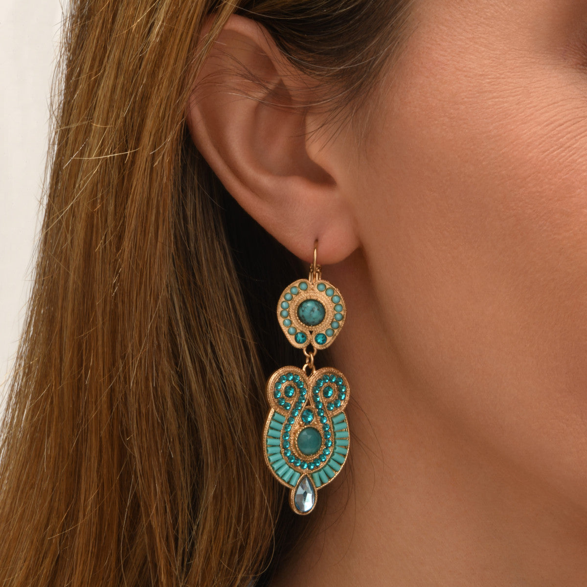 Boucles d'oreilles dormeuses Circus cabochons pâte de verre - turquoise Turquoise