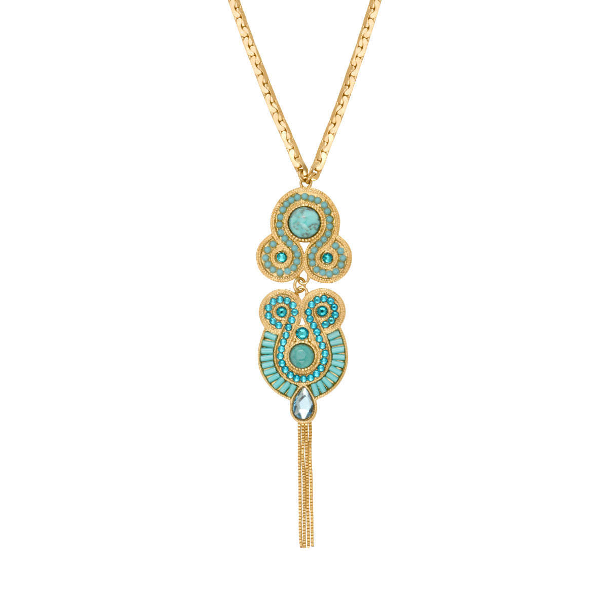 Collier pendentif Circus cabochons pâte de verre et cristaux - turquoise Turquoise