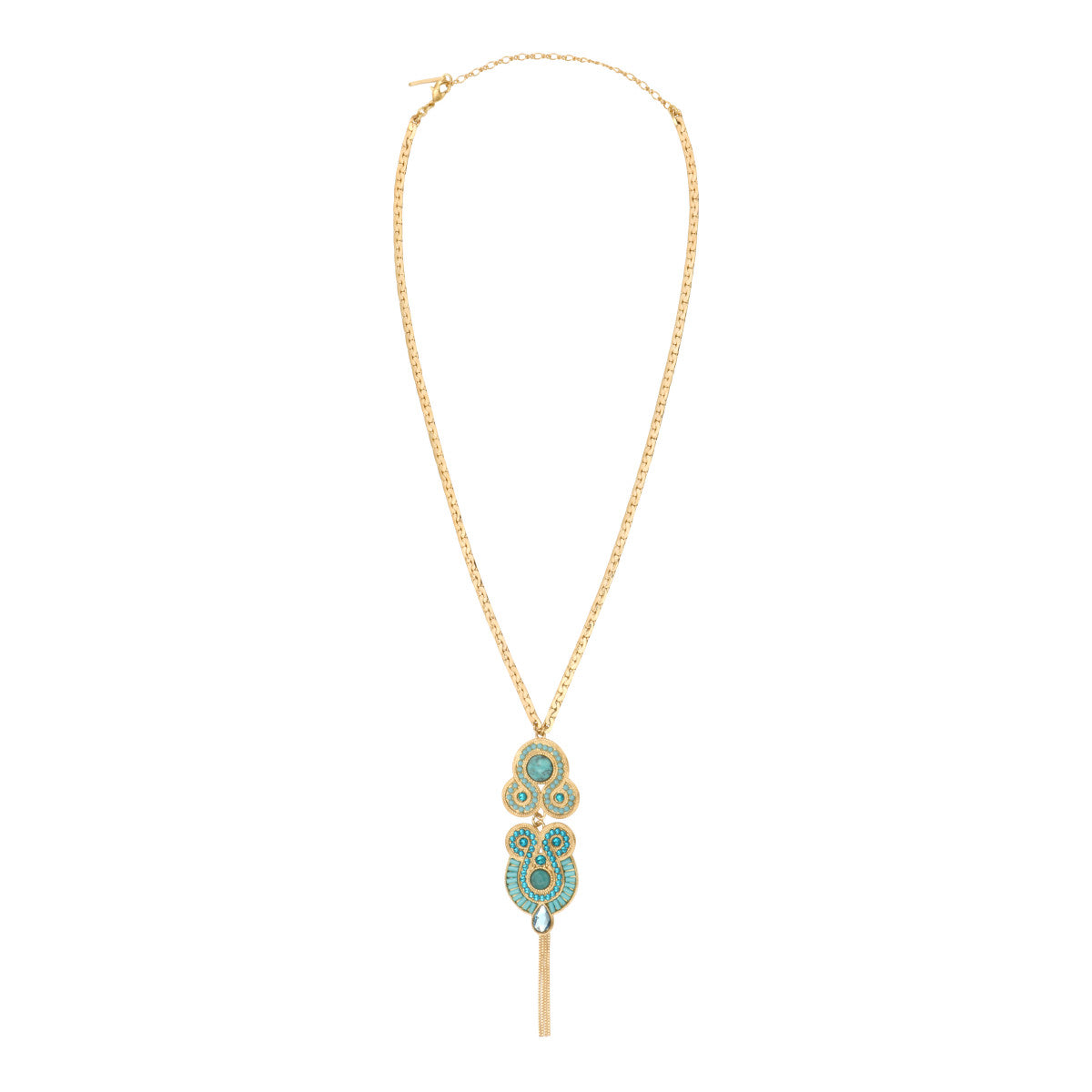 Collier pendentif Circus cabochons pâte de verre et cristaux - turquoise Turquoise
