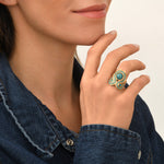 Bague ajustable Circus taille M cabochon pâte de verre et cristaux - turquoise Turquoise