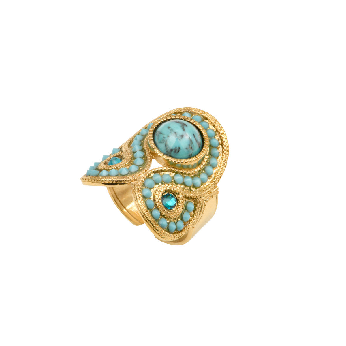 Bague ajustable Circus taille M cabochon pâte de verre et cristaux - turquoise Turquoise