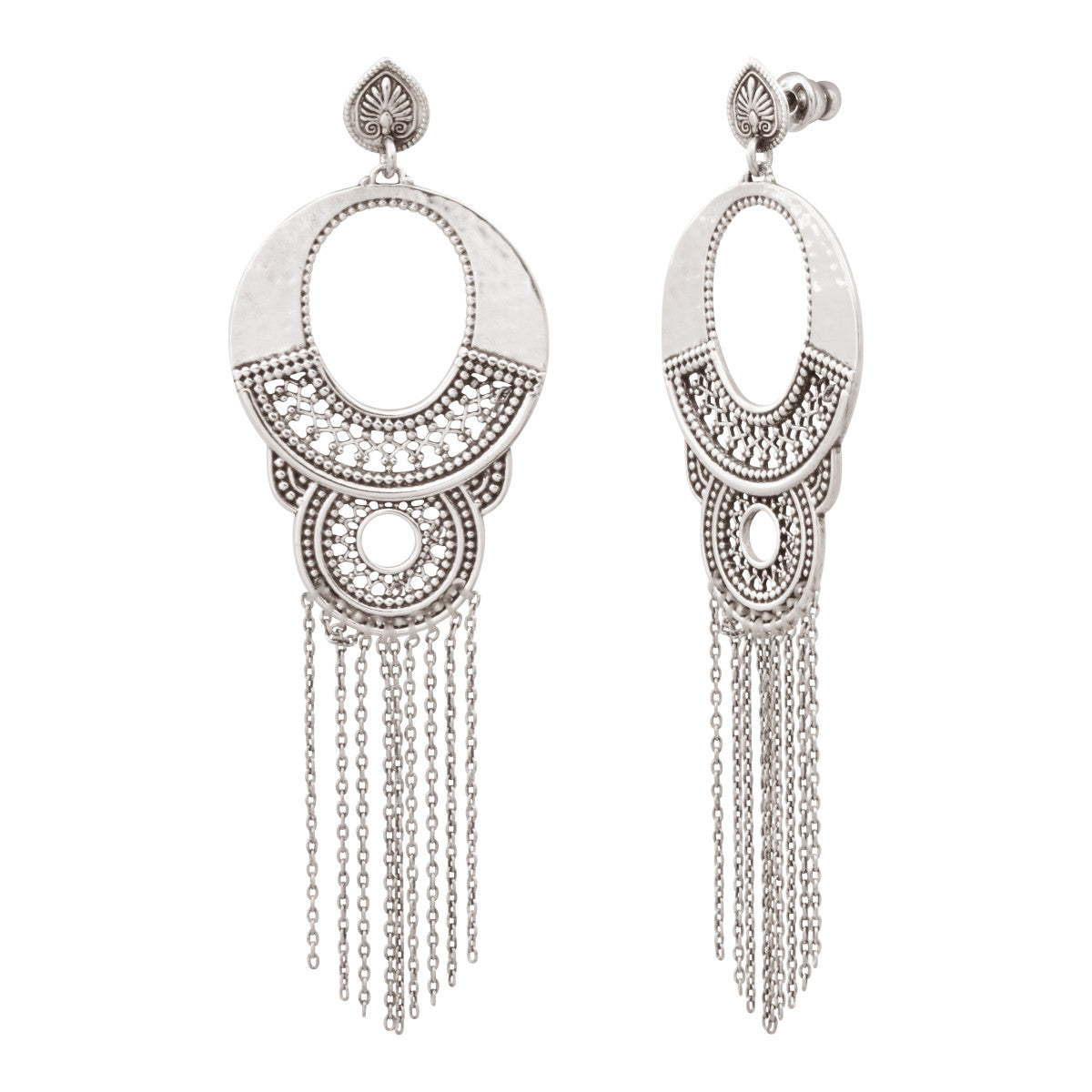 Boucles d'oreilles dormeuses pendantes filigrane Noor  - argenté Argent