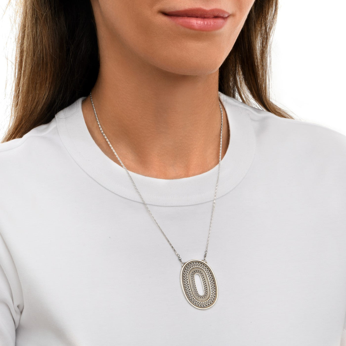 Collier pendentif réglable moderne métal argenté hématite grise - argenté Argent