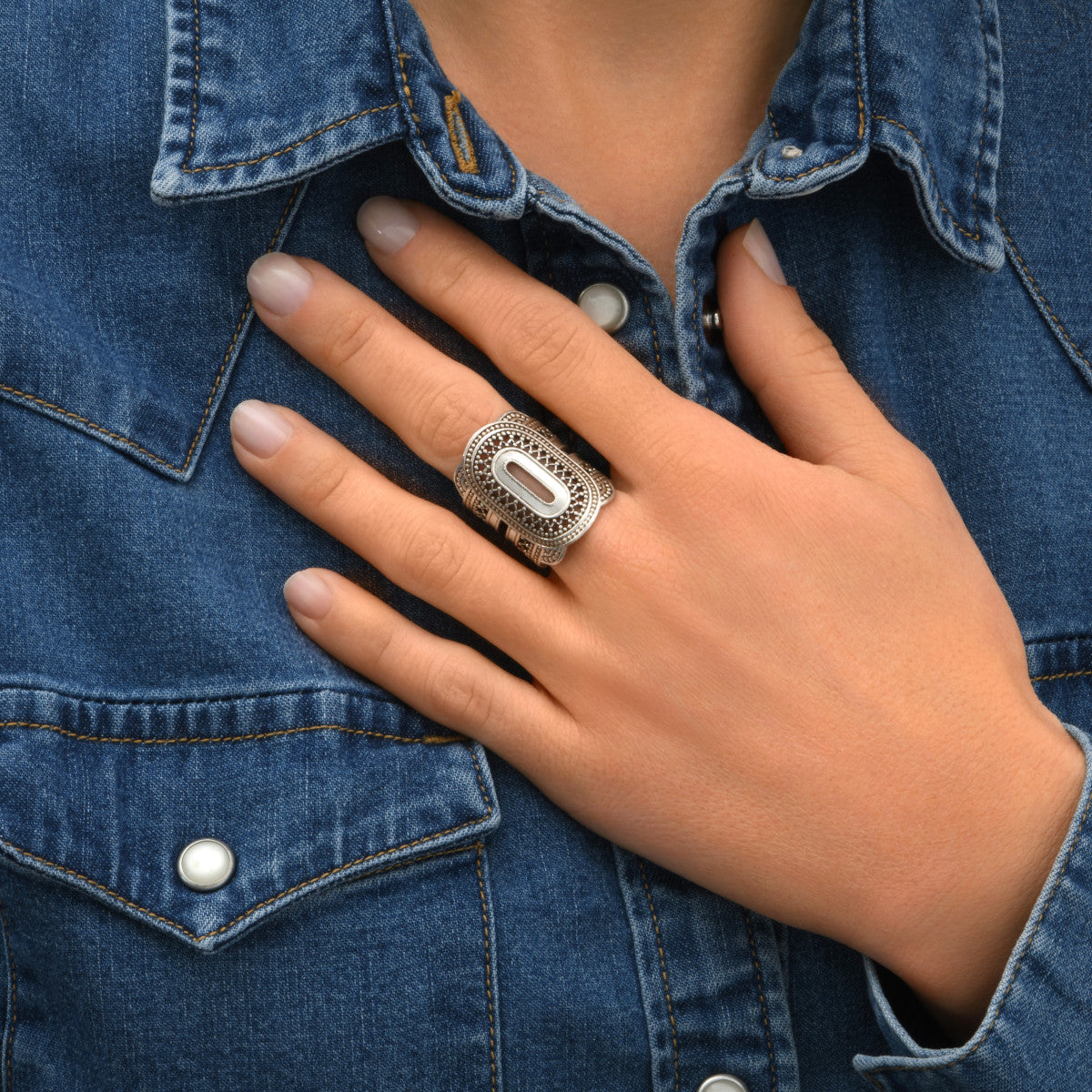 Bague large filigrane Noor medium  - argenté Argent