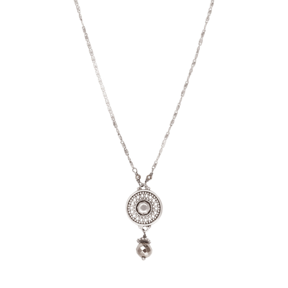 Collier pendentif réglable chic métal argenté hématite  - argenté Argent