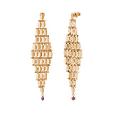 Boucles d'oreilles pendantes Babylone maille bijou grenat - doré Dore