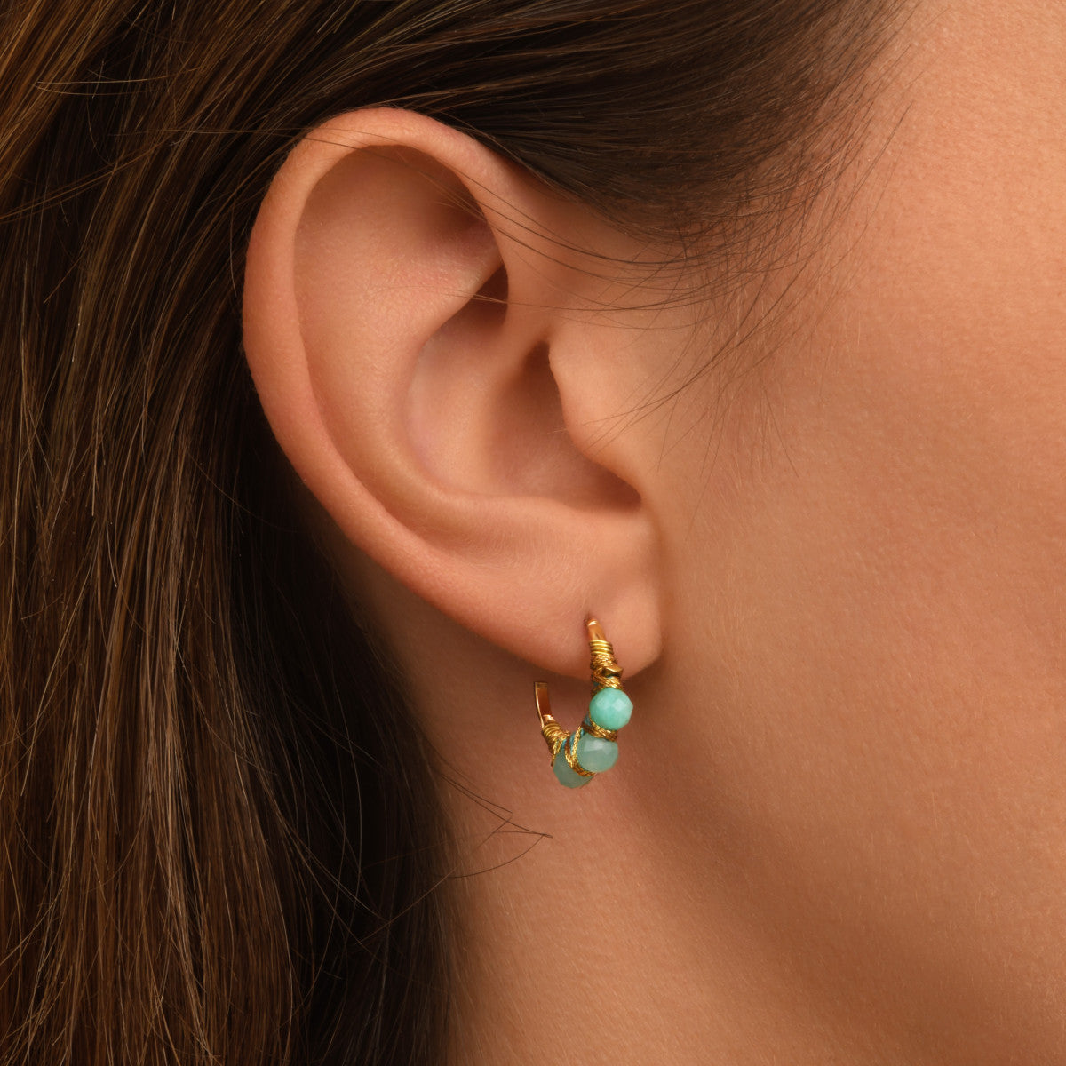 Mini boucles d'oreilles créoles Panarea tissées d'amazonite - turquoise Amazonite