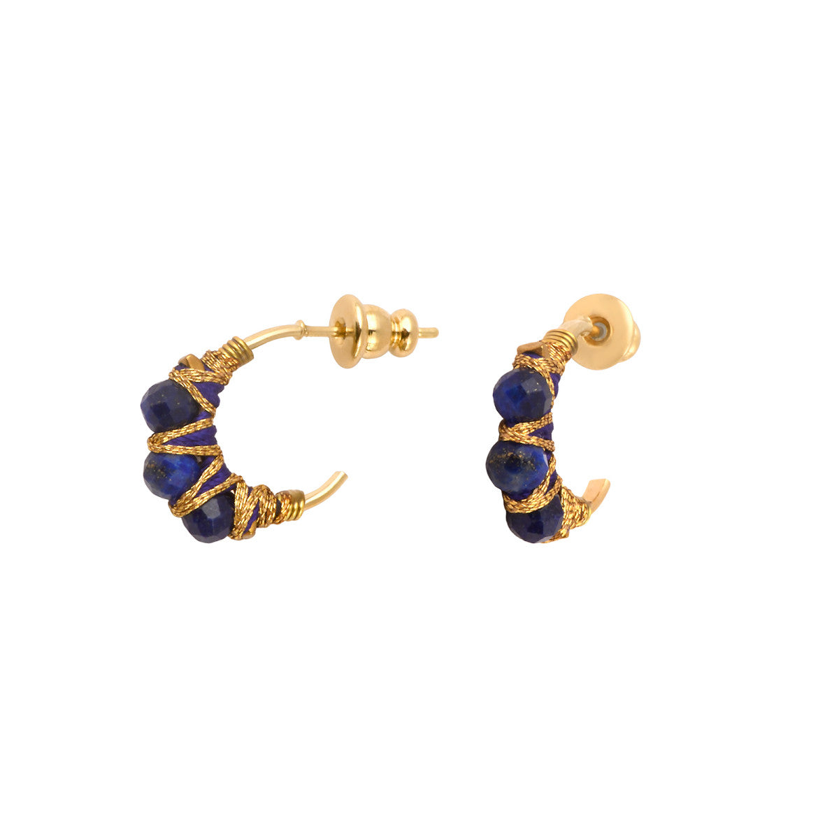 Mini boucles d'oreilles créoles Panarea tissées de lapis lazuli - bleu Lapis