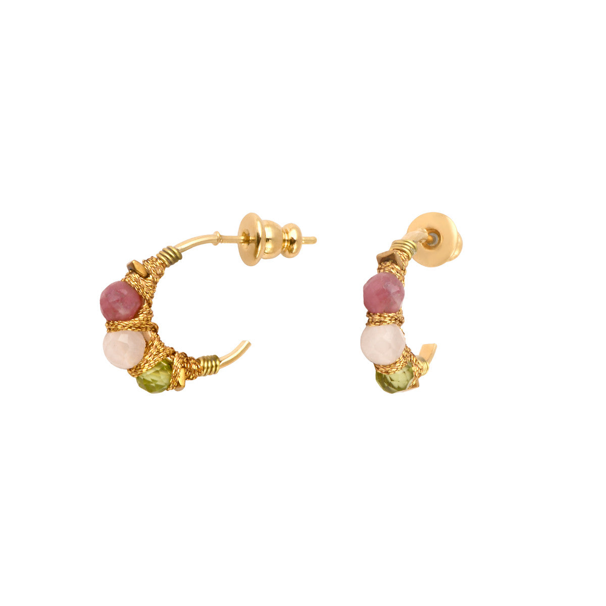 Mini boucles d'oreilles créoles Panarea tissées de pierres dures - multicolore Multi