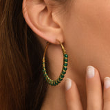 Boucles d'oreilles créoles Panarea tissées d'agate verte - vert Agate verte