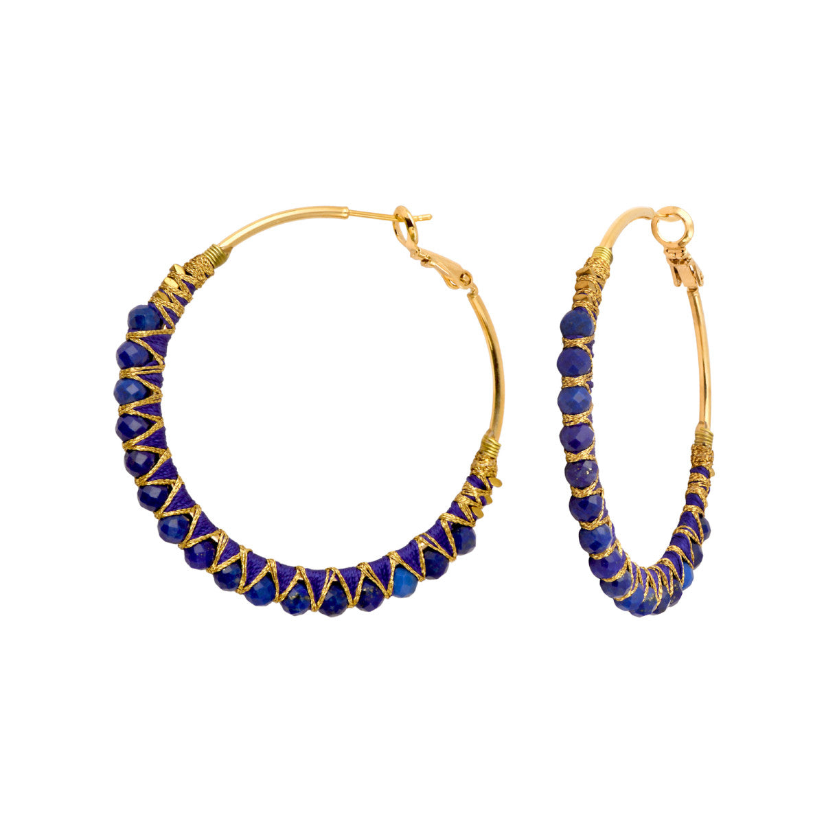 Boucles d'oreilles créoles Panarea tissées de lapis lazuli - bleu Lapis