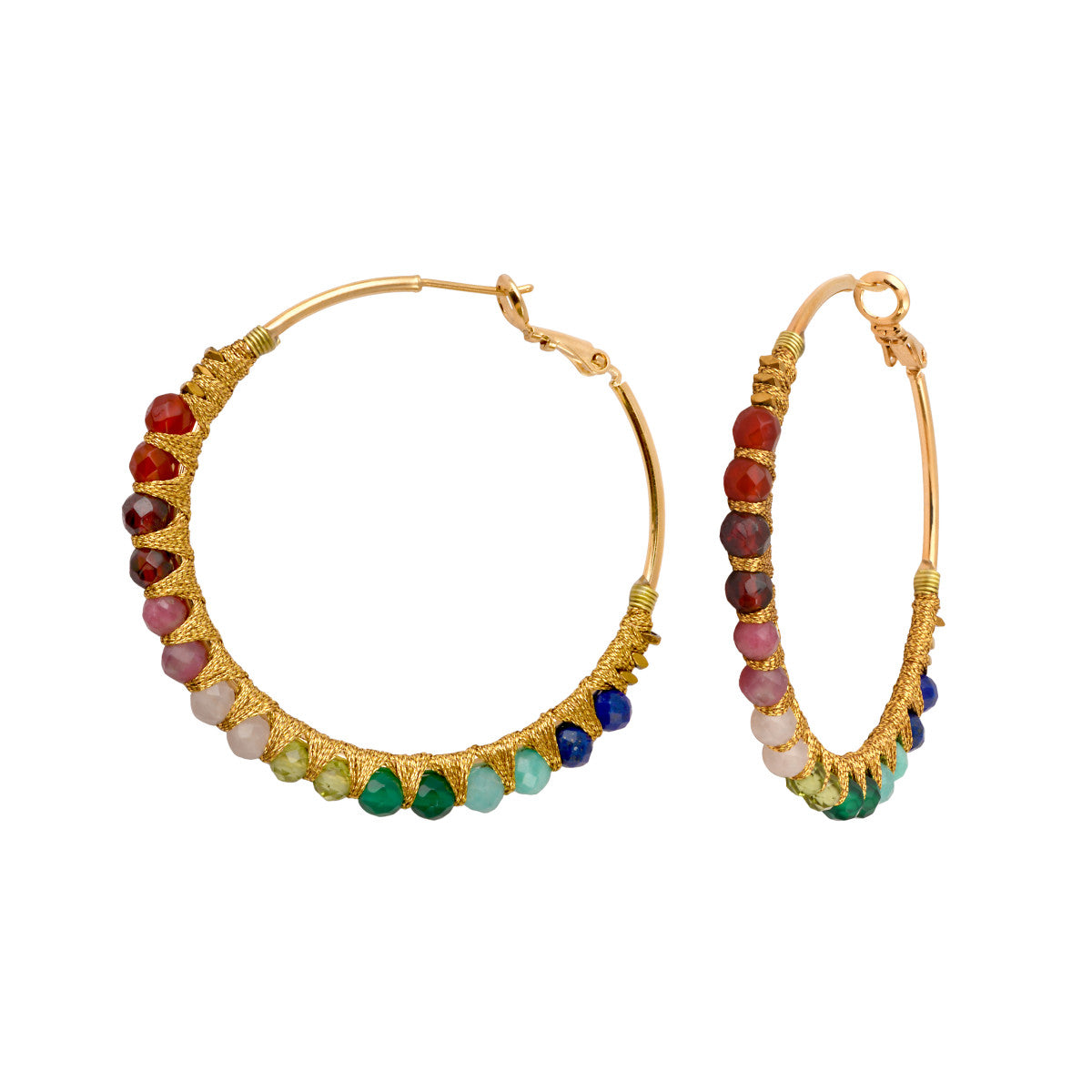 Boucles d'oreilles créoles Panarea tissées de pierres dures - multicolore Multi
